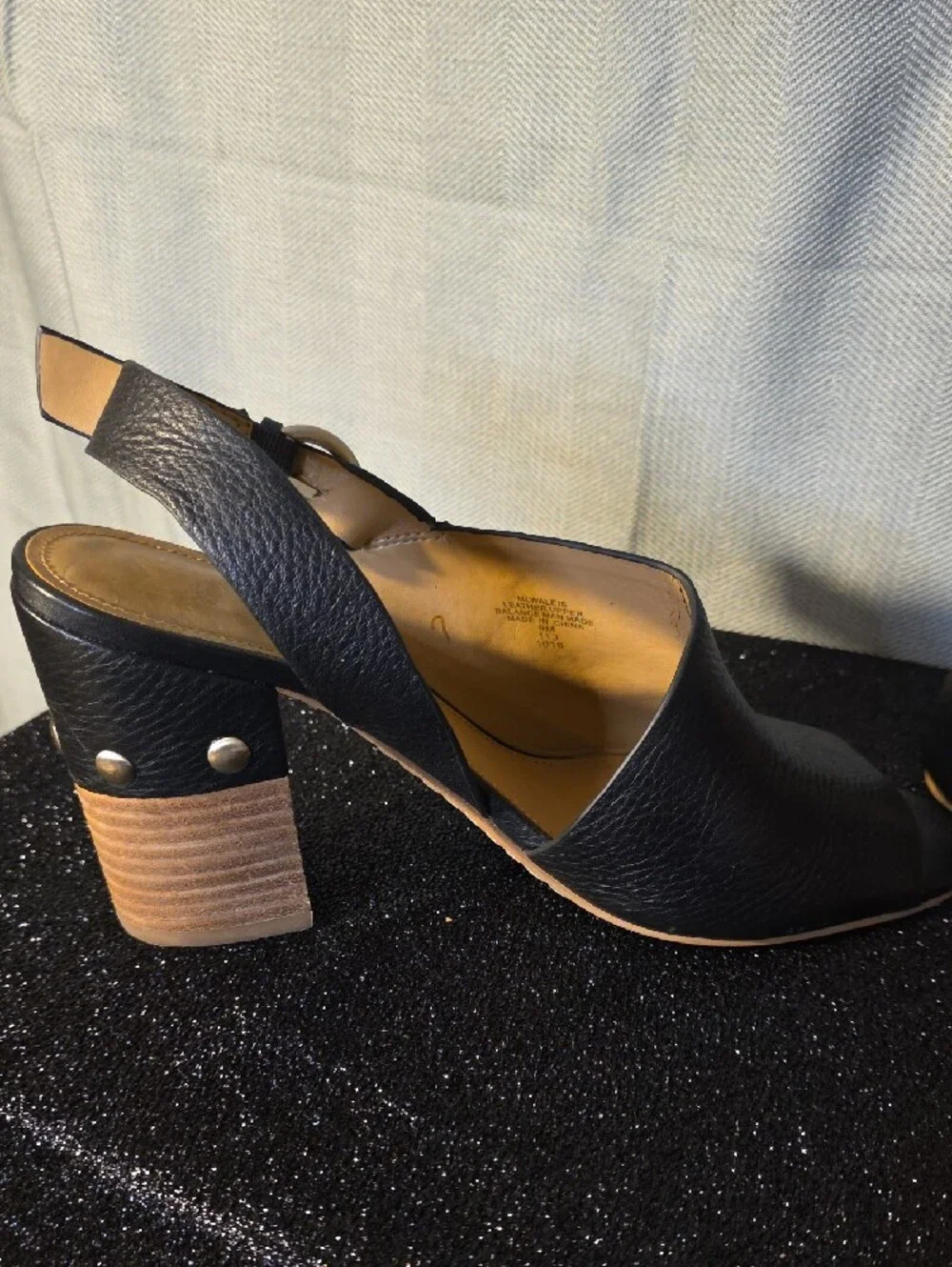 Marc Fisher Black Open-Peep Toe Slingback Sandals with Tan Insole
